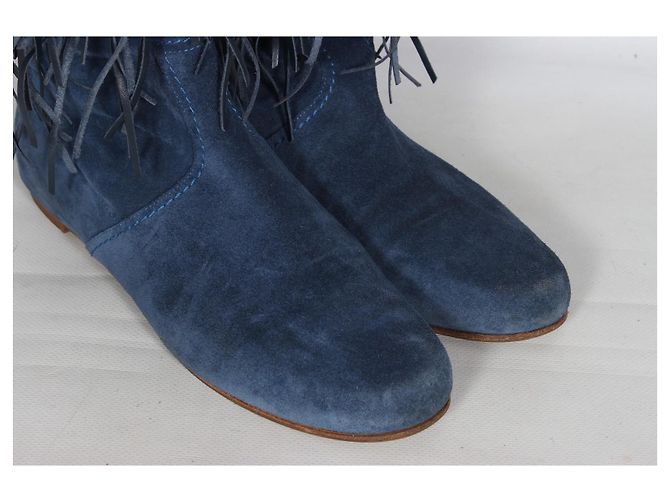 Botas de camurça azul Casadei com franjas - vista 5