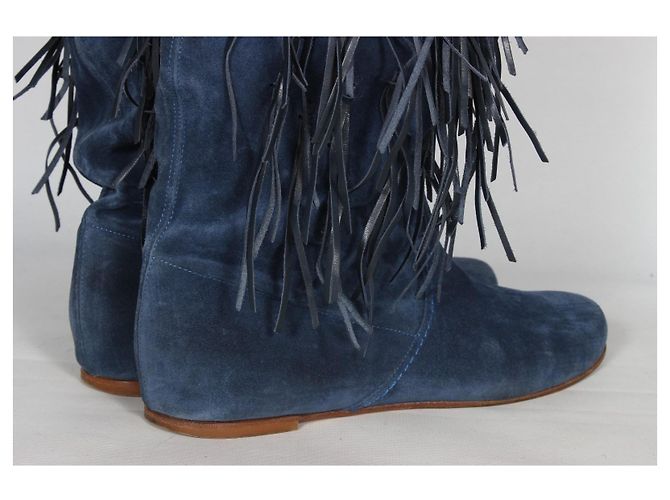 Botas de camurça azul Casadei com franjas - vista 6
