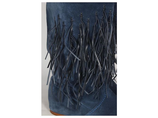 Botas de camurça azul Casadei com franjas - vista 8