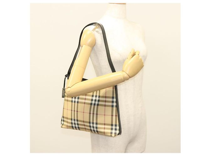Burberry Borsa a spalla Nova Check in PVC Beige Argento Auth BA3813 - vista 22