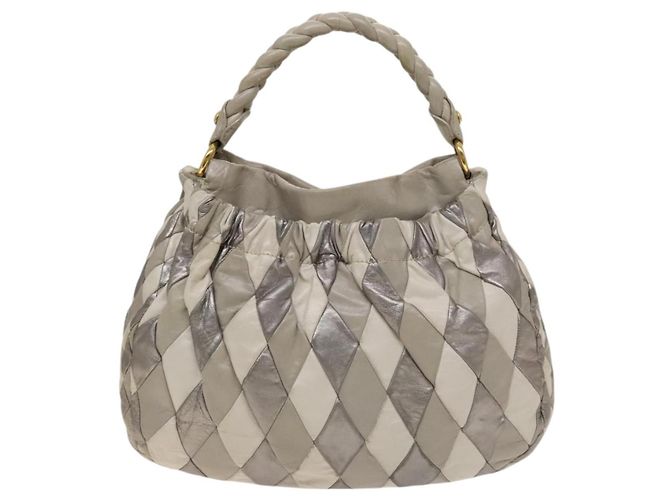 Borsa a Spalla Miu Miu in Pelle 2way Grigia Oro Auth yk18463 Marrone D'oro - vista 13