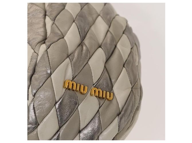 Borsa a Spalla Miu Miu in Pelle 2way Grigia Oro Auth yk18463 Marrone D'oro - vista 17