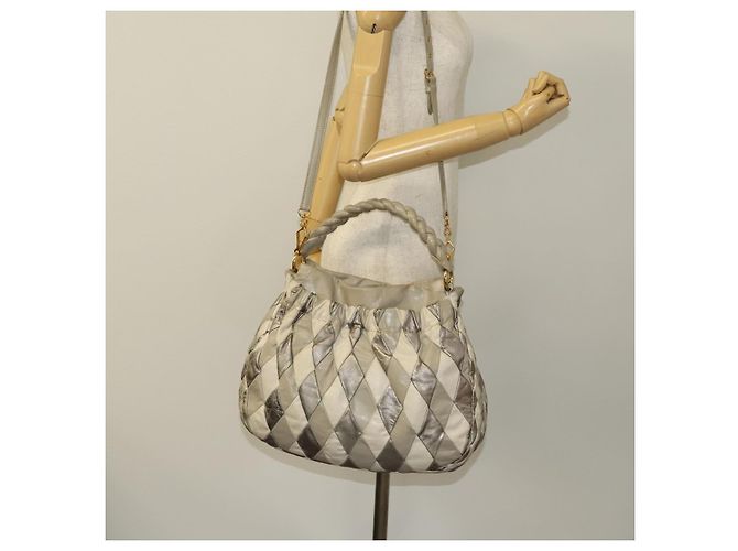 Borsa a Spalla Miu Miu in Pelle 2way Grigia Oro Auth yk18463 Marrone D'oro - vista 23