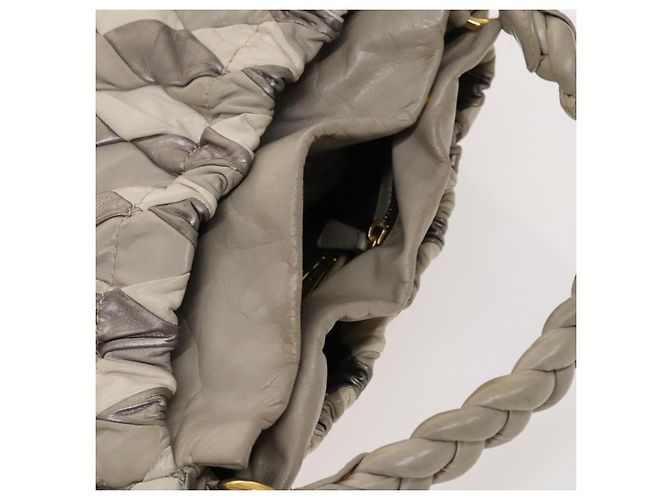Borsa a Spalla Miu Miu in Pelle 2way Grigia Oro Auth yk18463 Marrone D'oro - vista 7