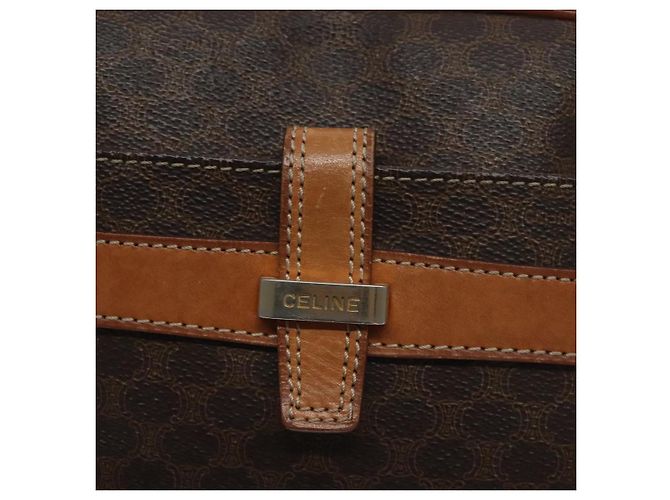 Céline Borsa a Spalla in Tela Macadam CELINE in Pelle PVC Marrone Oro Auth 128661 D'oro - vista 18