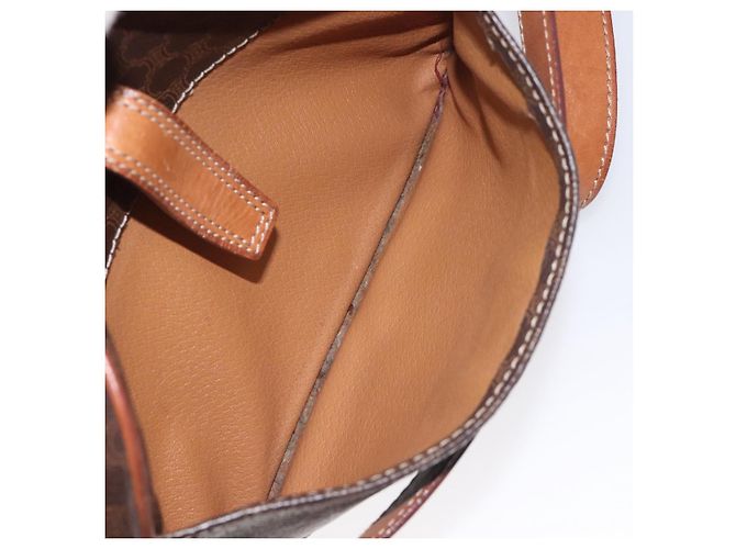 Céline Borsa a Spalla in Tela Macadam CELINE in Pelle PVC Marrone Oro Auth 128661 D'oro - vista 22
