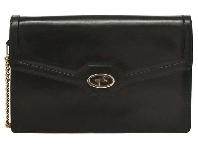Borsa a spalla in pelle Gucci catena nera oro Auth ep9431 Nero D'oro - vista 13