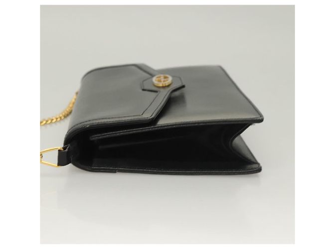 Borsa a spalla in pelle Gucci catena nera oro Auth ep9431 Nero D'oro - vista 4