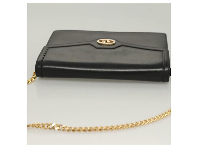 Borsa a spalla in pelle Gucci catena nera oro Auth ep9431 Nero D'oro - vista 6