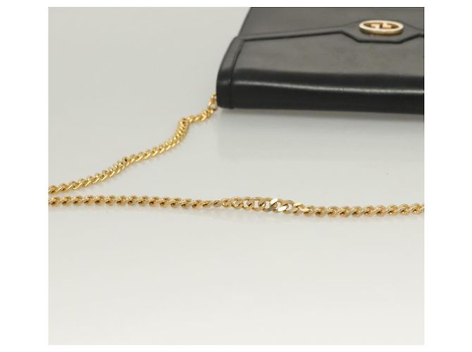 Borsa a spalla in pelle Gucci catena nera oro Auth ep9431 Nero D'oro - vista 7