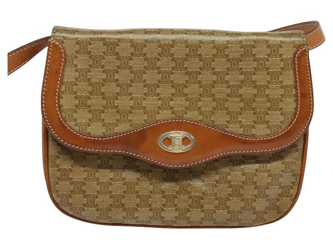 Céline Borsa a Spalla in Tela Macadam CELINE Beige Oro Auth 127903 D'oro - vista 13
