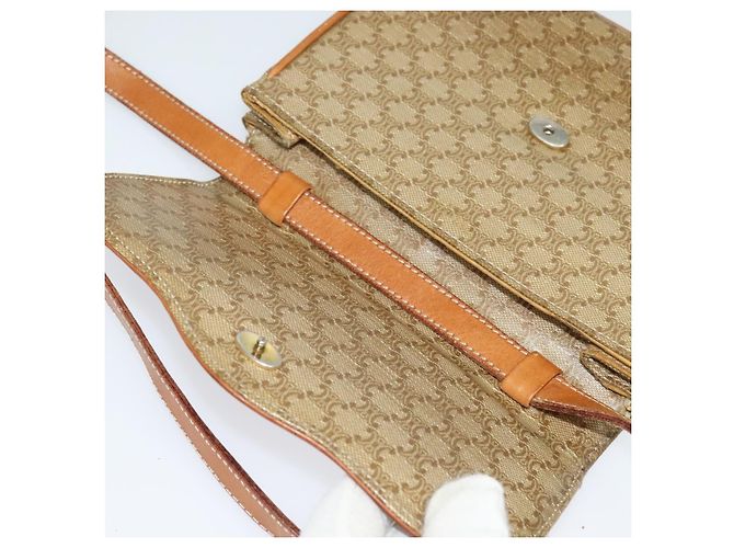 Céline Borsa a Spalla in Tela Macadam CELINE Beige Oro Auth 127903 D'oro - vista 9