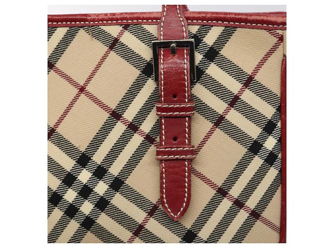 Burberry Nova Check blaue Label Tragetasche aus Canvas Beige Silber Authentisch BA3843 - Ansicht 10
