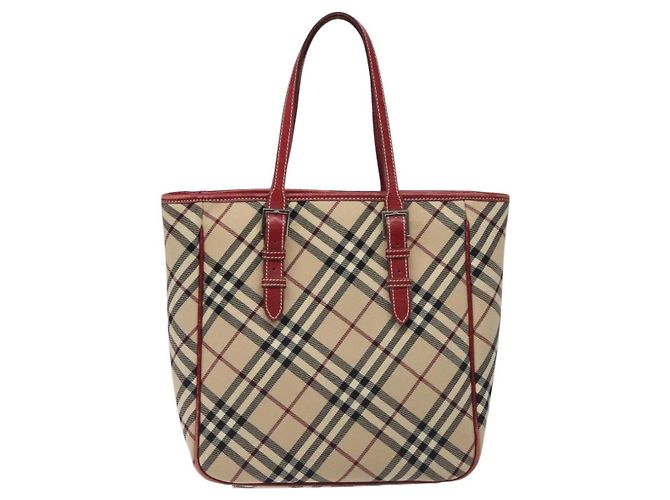 Burberry Nova Check blaue Label Tragetasche aus Canvas Beige Silber Authentisch BA3843 - Ansicht 13