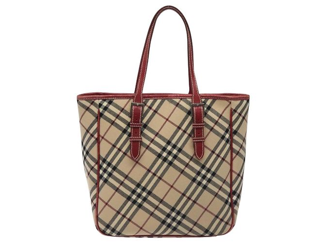 Burberry Nova Check blaue Label Tragetasche aus Canvas Beige Silber Authentisch BA3843 - Ansicht 2