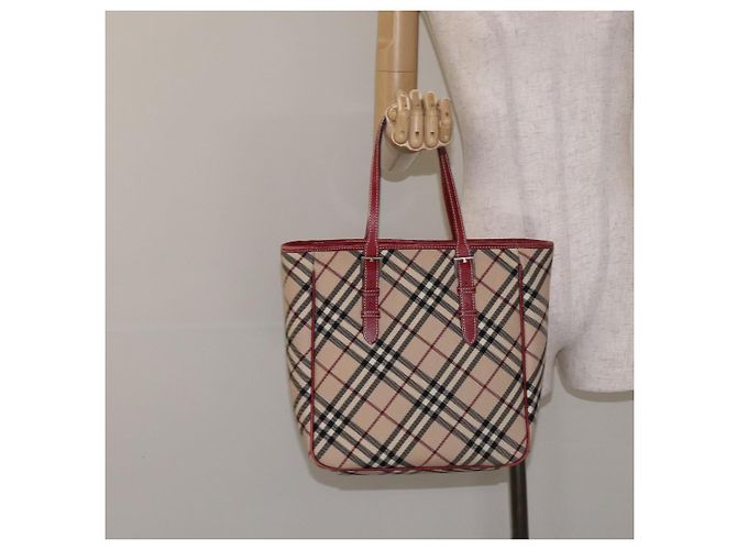 Burberry Nova Check blaue Label Tragetasche aus Canvas Beige Silber Authentisch BA3843 - Ansicht 22