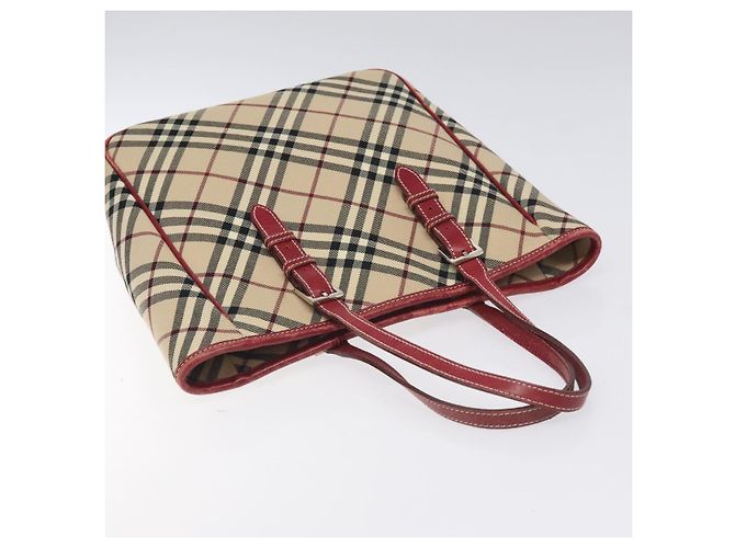 Burberry Nova Check blaue Label Tragetasche aus Canvas Beige Silber Authentisch BA3843 - Ansicht 6