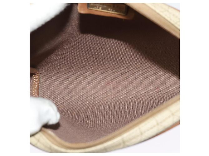 Borsa a spalla in tela a nido d'ape PVC beige Auth BA3904 Christian Dior - vista 12