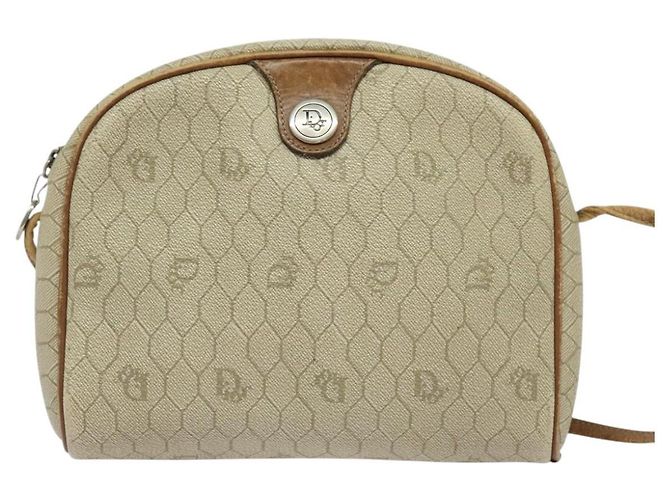 Borsa a spalla in tela a nido d'ape PVC beige Auth BA3904 Christian Dior - vista 13