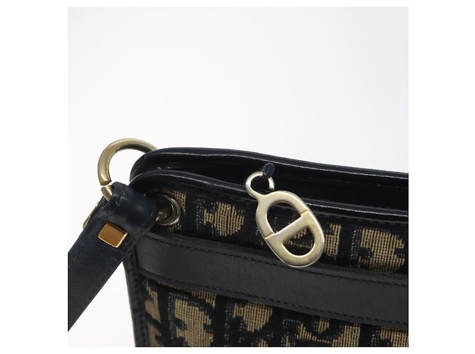 Borsa a Spalla in Tela Trotter Christian Dior Blu Navy Oro Auth 128445 D'oro - vista 10