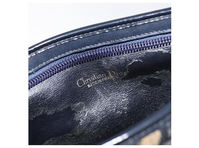 Borsa a Spalla in Tela Trotter Christian Dior Blu Navy Oro Auth 128445 D'oro - vista 11