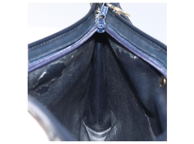 Borsa a Spalla in Tela Trotter Christian Dior Blu Navy Oro Auth 128445 D'oro - vista 18