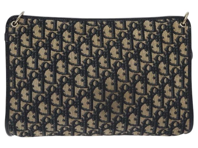 Borsa a Spalla in Tela Trotter Christian Dior Blu Navy Oro Auth 128445 D'oro - vista 2