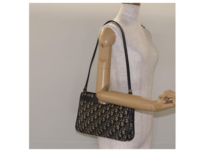 Borsa a Spalla in Tela Trotter Christian Dior Blu Navy Oro Auth 128445 D'oro - vista 20