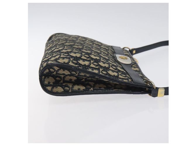 Borsa a Spalla in Tela Trotter Christian Dior Blu Navy Oro Auth 128445 D'oro - vista 3