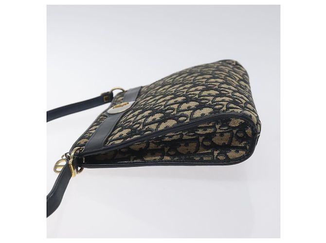 Borsa a Spalla in Tela Trotter Christian Dior Blu Navy Oro Auth 128445 D'oro - vista 4