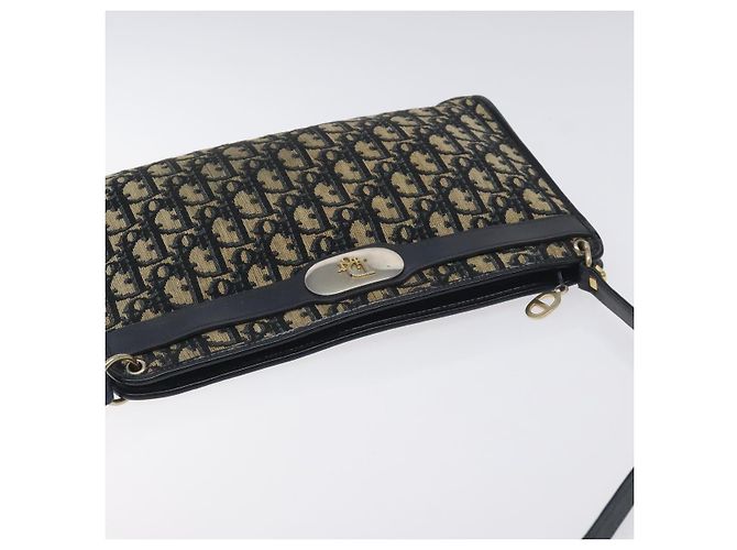 Borsa a Spalla in Tela Trotter Christian Dior Blu Navy Oro Auth 128445 D'oro - vista 6