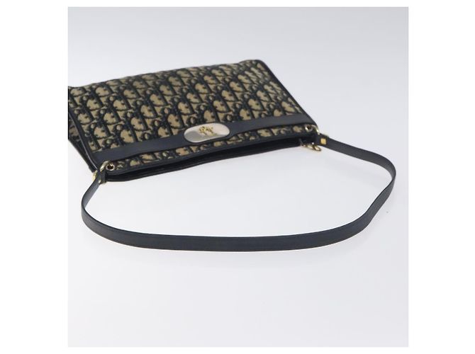 Borsa a Spalla in Tela Trotter Christian Dior Blu Navy Oro Auth 128445 D'oro - vista 7