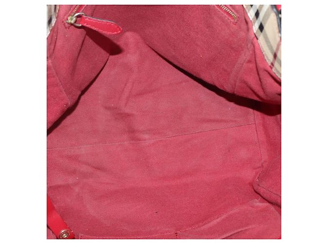 Burberry Borsa Tote Nova Check in PVC beige, oro e rosso Auth 128403 D'oro - vista 11