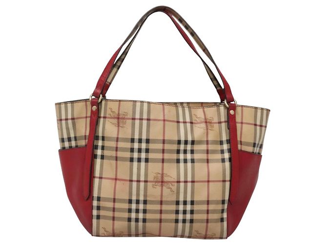 Burberry Borsa Tote Nova Check in PVC beige, oro e rosso Auth 128403 D'oro - vista 13