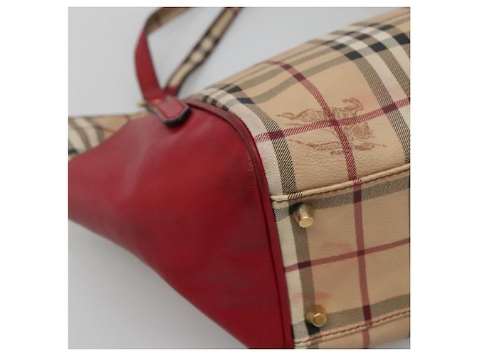 Burberry Borsa Tote Nova Check in PVC beige, oro e rosso Auth 128403 D'oro - vista 14