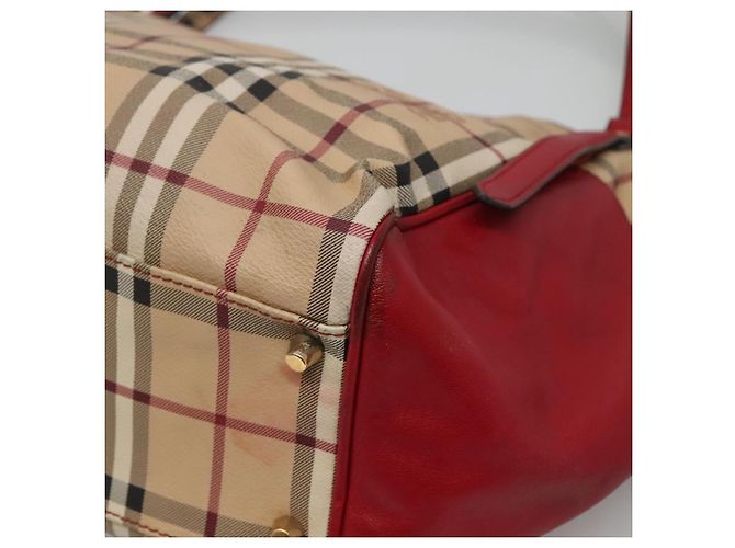 Burberry Borsa Tote Nova Check in PVC beige, oro e rosso Auth 128403 D'oro - vista 15