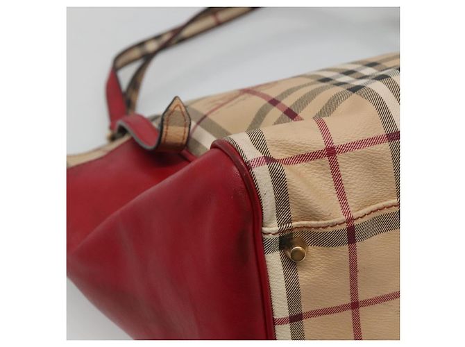 Burberry Borsa Tote Nova Check in PVC beige, oro e rosso Auth 128403 D'oro - vista 16