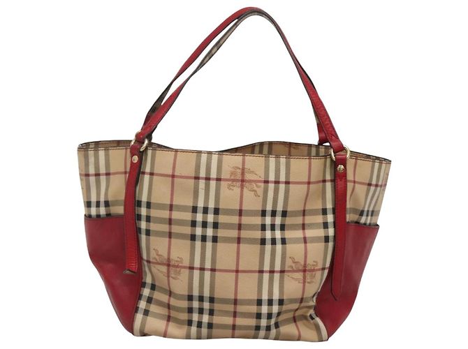 Burberry Borsa Tote Nova Check in PVC beige, oro e rosso Auth 128403 D'oro - vista 2