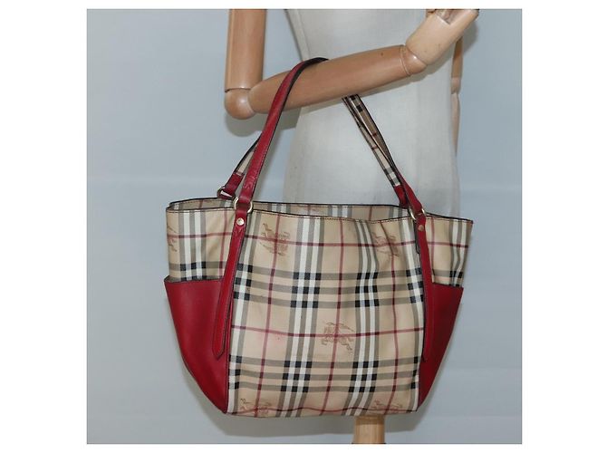 Burberry Borsa Tote Nova Check in PVC beige, oro e rosso Auth 128403 D'oro - vista 20
