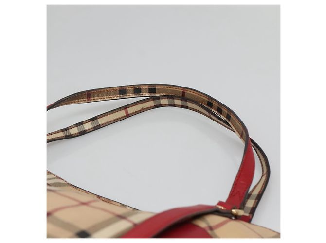 Burberry Borsa Tote Nova Check in PVC beige, oro e rosso Auth 128403 D'oro - vista 8