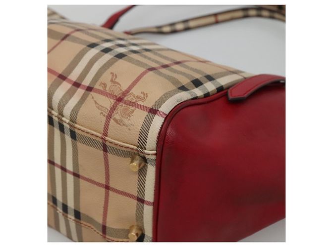 Burberry Borsa Tote Nova Check in PVC beige, oro e rosso Auth 128403 D'oro - vista 9