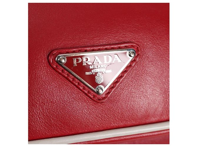 PRADA Borsa a tracolla in pelle argento rosso Auth 130229V - vista 17