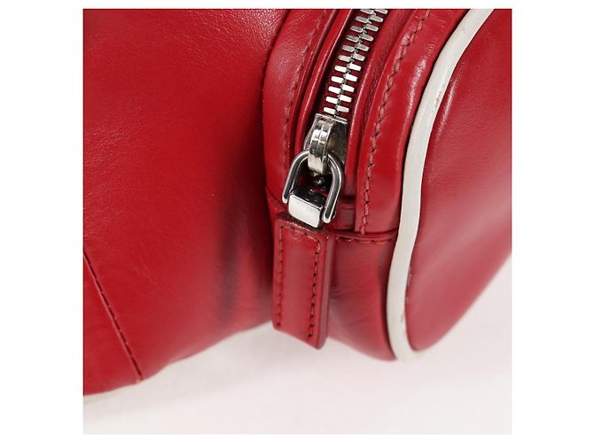 PRADA Borsa a tracolla in pelle argento rosso Auth 130229V - vista 18