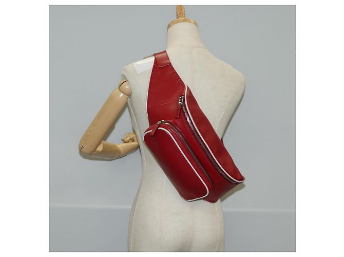 PRADA Borsa a tracolla in pelle argento rosso Auth 130229V - vista 25