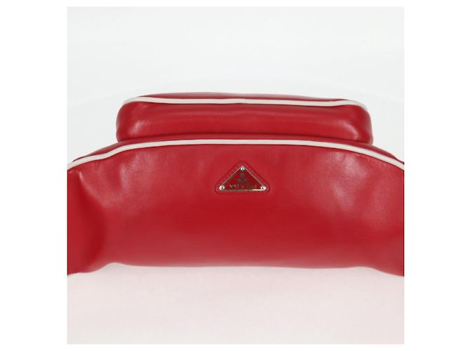 PRADA Borsa a tracolla in pelle argento rosso Auth 130229V - vista 5