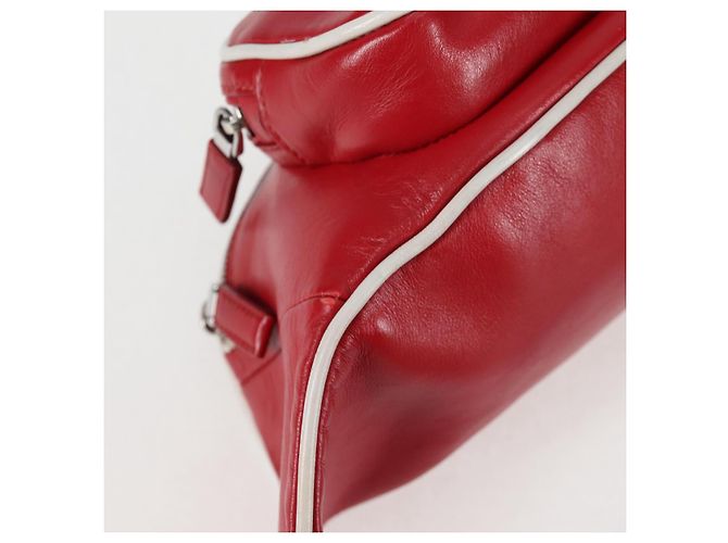 PRADA Borsa a tracolla in pelle argento rosso Auth 130229V - vista 9