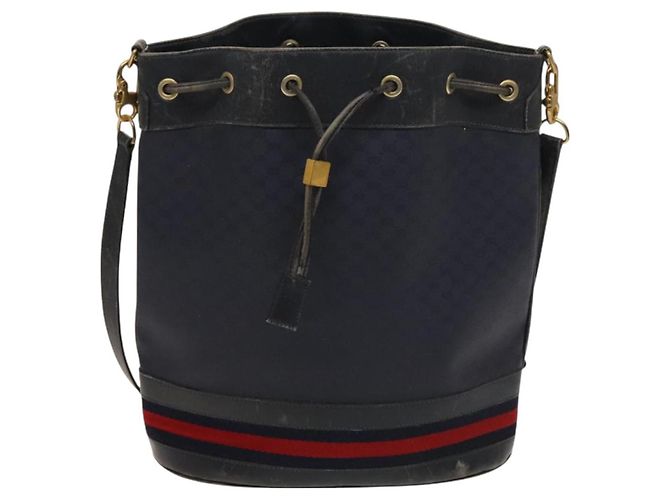 Borsa a Spalla Gucci Micro GG Supreme Sherry Line PVC Blu Navy Oro Auth 125756 D'oro - vista 13