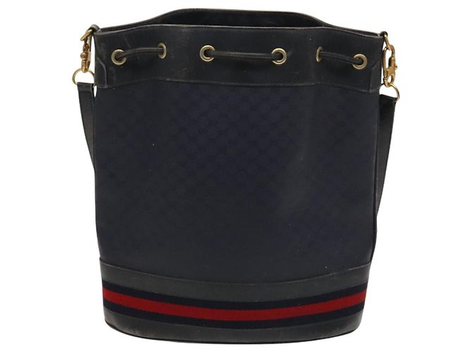 Borsa a Spalla Gucci Micro GG Supreme Sherry Line PVC Blu Navy Oro Auth 125756 D'oro - vista 2