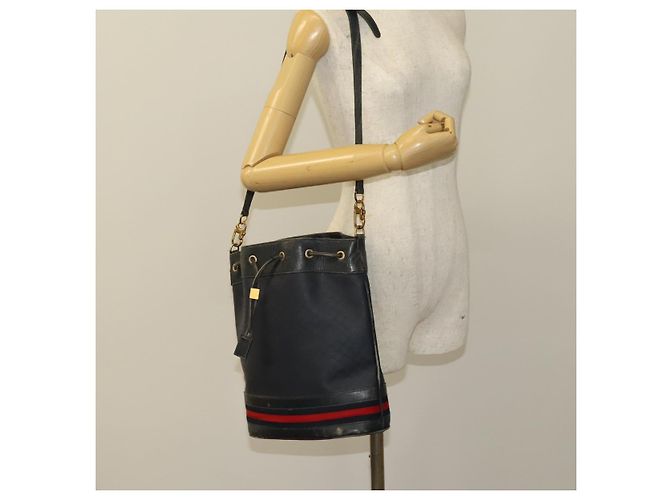 Borsa a Spalla Gucci Micro GG Supreme Sherry Line PVC Blu Navy Oro Auth 125756 D'oro - vista 20