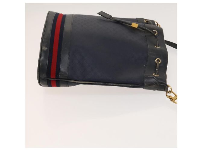Borsa a Spalla Gucci Micro GG Supreme Sherry Line PVC Blu Navy Oro Auth 125756 D'oro - vista 3
